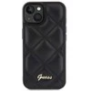 iPhone 15 - juodas Guess dygsniuotas metalinis dėklas su logotipu