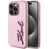 Karl Lagerfeld Wrinkled PU Signature Logo dėklas telefonui Apple iPhone 15 Pro Max rožinės spalvos