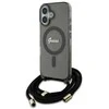 Guess GUHMP16SHCTSGNSK Apple iPhone 16 6.1″ juodos spalvos kietas dėklas Crossbody Cord Script MagSafe