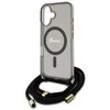 Guess GUHMP16SHCTSGNSK Apple iPhone 16 6.1″ juodos spalvos kietas dėklas Crossbody Cord Script MagSafe