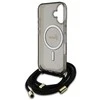 Guess GUHMP16SHCTSGNSK Apple iPhone 16 6.1″ juodos spalvos kietas dėklas Crossbody Cord Script MagSafe