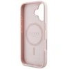 Dėklas Guess Grained Hot Stamp Peony Triangle Logo MagSafe Apple iPhone 16 rožinės spalvos