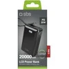 Nešiojamoji baterija SBS 20000 mAh 20W su integruotu USB-C laidu ir skaitmeniniu ekranu - juodas