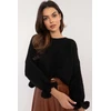 Juodas megztinis su raukiniais rankovėse Italy Moda