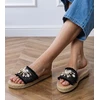 Juodos pintos espadrilės šlepetės su kriauklėmis moterims