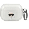 Karl Lagerfeld Karlo Lagerfeldo dėklas, skirtas "AirPods Pro" KLAPUKHGS sidabrinis blizgutis Karlo galva