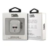 Karl Lagerfeld KLA2UKHGS AirPods dėklas sidabro spalvos Glitter Karl`s Head