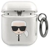 Karl Lagerfeld KLA2UKHGS AirPods dėklas sidabro spalvos Glitter Karl`s Head