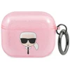 Karl Lagerfeld Blizgučių Dėklas su Karolio Galvos Atvaizdu AirPods 3 - Rožinis