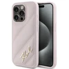 Karl Lagerfeld KLHCP15XPQDSMGP Apple iPhone 15 Pro Max 6.7″ rožinės spalvos kietas dėklas Diagonal Quilted Script