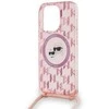 Karl Lagerfeld IML Crossbody Monogram Karl & Choupette Head MagSafe dėklas iPhone 15 Pro telefonui - rausvas