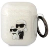 Karl Lagerfeld KLA2HNKCTGT Airpods 1/2 dėklas, permatomas su blizgučiais Karl & Choupette