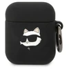 Karl Lagerfeld KLA2RUNCHK AirPods 1/2 dėklas, juodas/juodas, Silikoninis, Choupette Head 3D