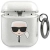Karl Lagerfeld KLA2UKHGS AirPods dėklas sidabro spalvos Glitter Karl`s Head