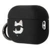 Karl Lagerfeld KLAP2RUNCHK AirPods Pro 2 dėklas, juodas/juodas Silikoninis Choupette galvos 3D dizainas