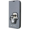 Karl Lagerfeld KLBKP14LSANKCPG Apple iPhone 14 Pro 6.1″ bookdėklas sidabrinis Saffiano Karl & Choupette