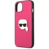 Karl Lagerfeld KLHCP13SPKMP iPhone 13 mini 5,4 rožinis deklas Odinis Ikonik Karl`s Head Metal