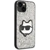 Karl Lagerfeld KLHCP14SG2CPS Apple iPhone 14/ 15 / 13 6,1″ sidabrinis kietas dėklas Glitter Choupette Patch