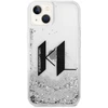 Karl Lagerfeld Liquid Glitter Big KL dėklas iPhone 14 telefonui - sidabrinis