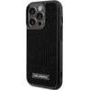 Karl Lagerfeld metalinis dėklas su iPhone 15 Pro logotipu su akmenimis - juodas