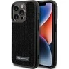 Karl Lagerfeld metalinis dėklas su iPhone 15 Pro logotipu su akmenimis - juodas