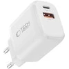 Tech-Protect NCA30 PD 30W QC3.0 USB-A / USB-C sieninis įkroviklis + USB-C / Lightning laidas 100 cm - Baltas