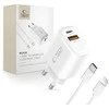 Tech-Protect NCA30 PD 30W QC3.0 USB-A / USB-C sieninis įkroviklis + USB-C / Lightning laidas 100 cm - Baltas