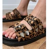 Leopardo rašto moteriškos šlepetės su dekoratyvinėmis sagtimis