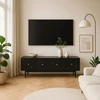 TV staliukas MARLEN 155 cm juoda moderni keturių durų televizoriaus spintelė svetainei