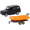 Lean Toys Juodas visureigis su priekaba ir oranžine valtimi vaikams