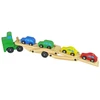 Lean Toys Medinis žalias vilkikas su žaisliniais automobiliais