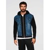 Men's denim jacket with knitted sleeves and hood - mėlynas and juodas V2 OM-JADJ-0220