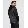 Men's denim jacket with knitted sleeves and hood - juodas V3 OM-JADJ-0220