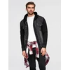Men's denim jacket with knitted sleeves and hood - juodas V3 OM-JADJ-0220