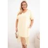 Moteriška geltona suknelė su V formos iškirpte ir kutais, Plus Size