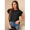 Moteriška juoda medvilninė palaidinė su rauktomis rankovėmis