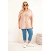 Moteriška medvilninė Plus Size palaidinė su plunksnų aplikacijomis, smėlio spalvos