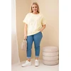 Moteriška medvilninė Plus Size palaidinė su siuvinėtomis gėlėmis, geltona