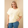 Moteriška medvilninė Plus Size palaidinė su siuvinėtomis gėlėmis, geltona