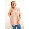 Moteriška medvilninė Plus Size palaidinė su plunksnų aplikacijomis, smėlio spalvos