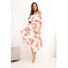 Moteriška off-shoulder midi suknelė su gėlių raštu, raudona