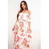 Moteriška off-shoulder midi suknelė su gėlių raštu, raudona