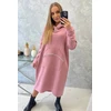 Moteriška pašiltinta medvilninė suknelė su gobtuvu, tamsiai rožinė
