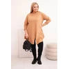 Moteriška Plus Size asimetrinė palaidinė su atlenktomis rankovėmis, kapučino spalvos