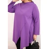 Moteriška Plus Size asimetrinė palaidinė su atlenkiamomis rankovėmis, violetinės spalvos