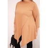 Moteriška Plus Size asimetrinė palaidinė su atlenktomis rankovėmis, kapučino spalvos