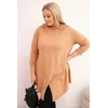 Moteriška Plus Size asimetrinė palaidinė su atlenktomis rankovėmis, kapučino spalvos