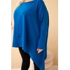Moteriška Plus Size asimetrinė tunika, safyro mėlynos spalvos