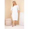 Moteriška Plus Size balta suknelė su rankogaliais ir kišenėmis