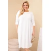 Moteriška Plus Size balta suknelė su rankogaliais ir kišenėmis